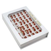 Roestvrij staal ring Set, vinger ring, uniseks, rood, 8mm, 36pC's/box, Verkocht door box