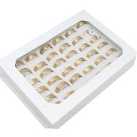 aço inoxidável anel Set, Anel de dedo, unissex & com strass, dourado, 8mm, 36PCs/box, vendido por box