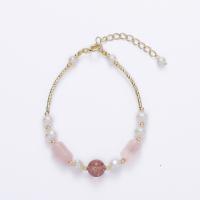 Braccialetti in cristallo naturale, quarzo rosa, with perla d'acquadolce coltivata naturalmente & Strawberry Quartz & acciaio inox, per la donna, colori misti, Lunghezza 14-19 cm, Venduto da PC