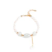 Fionnuisce saothraithe Pearl Bracelet, Pearl Fionnuisce, le Jadite & Cruach dhosmálta, do bhean, dathanna measctha, Fad 19 cm, Díolta De réir PC