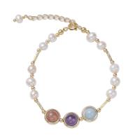 Pulseira de pérola cultivada da água doce , Pérolas de água doce, with Quartzo natural & aço inoxidável, para mulher, cores misturadas, 6mm, comprimento 14-19 cm, vendido por PC