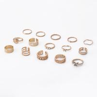 Juego de anillos de aleación de zinc, chapado, 15 piezas & Joyería & para mujer & con diamantes de imitación, dorado, Vendido por Set