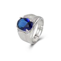 Strass vinger Ring, Messing, platinum plated, Verstelbare & voor de mens & met strass, blauw, 15mm, Verkocht door PC