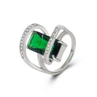 Cubique anneau en laiton Circonia Micro Pave, Placage de couleur platine, normes différentes pour le choix & pavé de micro zircon & pour femme, vert, Bracelet de santé, 19x35mm, Vendu par PC