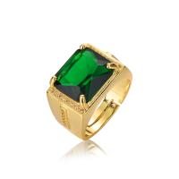 Strass vinger Ring, Messing, gold plated, Verstelbare & voor de mens & met strass, groen, Verkocht door PC