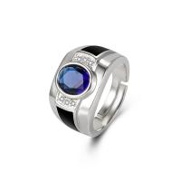 Messing Open Finger Ring, platinum plated, Verstelbare & voor de mens & met strass, 13mm, Verkocht door PC