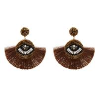 Fashion Fringe Oorbellen, Zinc Alloy, met Seedbead & Polyester, plated, mode sieraden & met oog patroon & voor vrouw, meer kleuren voor de keuze, nikkel, lood en cadmium vrij, 77x80mm, Verkocht door pair