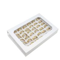 aço inoxidável anel Set, Anel de dedo, unissex, dourado, 8mm, 36PCs/box, vendido por box