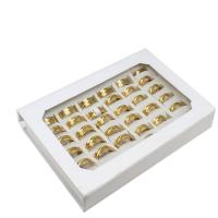 aço inoxidável anel Set, Anel de dedo, unissex, dourado, 8mm, 36PCs/box, vendido por box