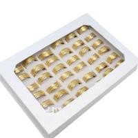 aço inoxidável anel Set, Anel de dedo, unissex, dourado, 8mm, 36PCs/box, vendido por box