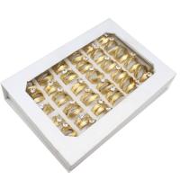 Roestvrij staal ring Set, vinger ring, voor vrouw & met strass, gouden, 5mm, 36pC's/box, Verkocht door box