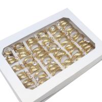 aço inoxidável anel Set, Anel de dedo, para mulher & com strass, dourado, 6mm, 36PCs/box, vendido por box