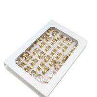 aço inoxidável anel Set, Anel de dedo, para mulher & com strass, dourado, 4mm, 36PCs/box, vendido por box