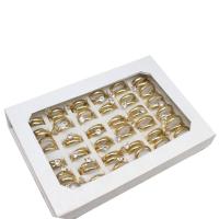 ROSTFRITT STÅL ring Set, finger ring, för kvinna & med strass, gyllene, 4mm, 36PC/Box, Säljs av Box