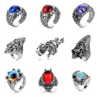 alliage de zinc Cuff Bague, avec pierre gemme, Réglable & styles différents pour le choix, couleur originale, 10PC/lot, Vendu par lot