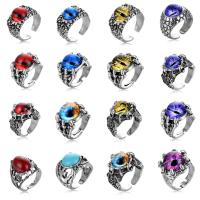 Zinc Alloy Cuff Finger Ring with Gemstone Adjustable original color Sold By Lot