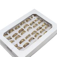 Strass roestvrij staal vinger ring, uniseks & met strass, gouden, 2mm, 36pC's/box, Verkocht door box