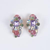 Strass Earring, Zinc Alloy, gold plated, voor vrouw & met strass, multi-gekleurde, 24x44mm, Verkocht door pair