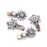 Bek Clips, Zinc Alloy, met Plastic Pearl, plated, 4 stuks & voor vrouw & met strass, 40x23mm, Verkocht door Stel