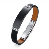 Leer Bangle, met Roestvrij staal, voor de mens, zwart, Lengte 9.06 inch, Verkocht door PC