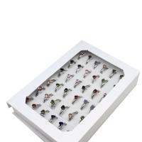 Strass roestvrij staal vinger ring, voor vrouw & met strass, gemengde kleuren, 4mm, 36pC's/box, Verkocht door box