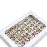 Strass roestvrij staal vinger ring, voor vrouw & met strass, gemengde kleuren, 6mm, 36pC's/box, Verkocht door box