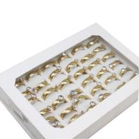 Strasszos Rozsdamentes acél Ujj gyűrű, Stainless Steel, a nő, aranysárga, 6mm, 36PC-k/Box, Által értékesített Box