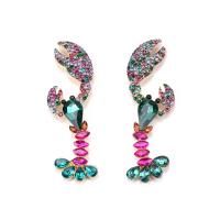 Rhinestone Ørering, Zinc Alloy, Hummer, forgyldt, for kvinde & med rhinestone, flere farver til valg, 15x57mm, Solgt af par