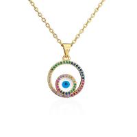 Collier Evil Eye bijoux, laiton, lune, Placage de couleur d'or, pavé de micro zircon & pour femme & émail, multicolore, 16x22mm, Longueur Environ 17.72 pouce, Vendu par PC