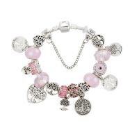 European Armband, Zinklegierung, mit Lampwork, plattiert, unterschiedliche Länge der Wahl & für Frau & mit Strass, Rosa, verkauft von PC