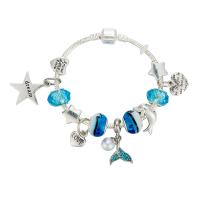 European armband, Zinc Alloy, met Lampwork, plated, verschillende lengte voor keuze & voor vrouw & met strass, blauw, Verkocht door PC