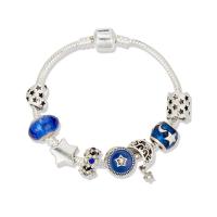 European armband, Zinc Alloy, gold plated, verschillende lengte voor keuze & voor vrouw & glazuur & met strass, blauw, Verkocht door PC