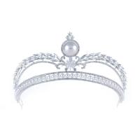 Tiara's, Zinc Alloy, met Plastic Pearl, Kroon, silver plated, met strass, 300x70mm, Verkocht door PC