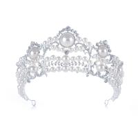 Tiaras, Cink Alloy, s Plastična Pearl, Kruna, srebrne boje pozlaćen, s Rhinestone, 340x75mm, Prodano By PC