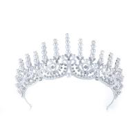 Tiaras, Cink ötvözet, -val Műanyag Pearl, Korona, platina színű bevont, strasszos, 330x60mm, Által értékesített PC