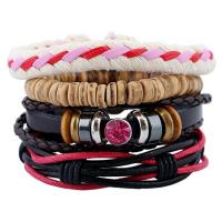 Cowhide Bracelet with Coconut & PU Leather & Wax Cord 4 pieces & Adjustable & handmade & Unisex 17-18cm 6cm Sold By Set