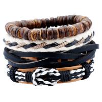 Bracciale in cuoio, corda in pelle di vitello, with Canapa & PU & legno & lega in zinco, 4 pezzi & Regolabile & fatto a mano & unisex, 17-18cm,6cm, Venduto da set