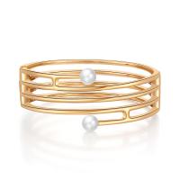 Zinklegering bangles, Zinc Alloy, met Plastic Pearl, plated, mode sieraden & voor vrouw, gouden, Verkocht door PC