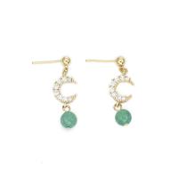 Boucles d'oreilles en pierres précieuses, alliage de zinc, avec pierre gemme, lune, Placage de couleur d'or, styles différents pour le choix & pavé de micro zircon & pour femme, protéger l'environnement, sans nickel, plomb et cadmium, 31mm, Vendu par paire