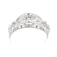 Tiaras, liga de zinco, Coroa, cromado de cor prateada, com strass & vazio, 320x60mm, vendido por PC