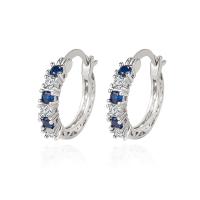 Messing oorringen, met Aquamarijn, platinum plated, voor vrouw, blauw, 21x21mm, Gat:Ca 0.9mm, Verkocht door PC