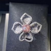 Strass Fingerring, Mässing, platina pläterad, Justerbar & för kvinna & med strass, rosa, Hål:Ca 0.9mm, Säljs av PC