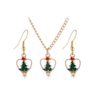 Zinklegierung Schmucksets, Ohrring & Halskette, mit Verlängerungskettchen von 1.97, Weihnachtsbaum, 2 Stück & Weihnachts-Design & Modeschmuck & für Frau & Emaille & mit Strass, Länge 17.32 ZollInch, verkauft von setzen