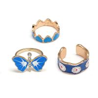 Zinklegierung Manschette Fingerring, drei Stücke & Modeschmuck & unisex & Emaille & mit Strass, royalblau, verkauft von setzen