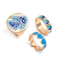 Zinc Alloy Finger Ring, drie stuks & mode sieraden & uniseks & glazuur, zuur blauw, Verkocht door Stel