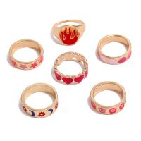 Zinklegierung Fingerring, 6 Stück & Modeschmuck & unisex & Emaille, Rosa, verkauft von setzen