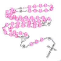 Rosenkranz Kette, Kunststoff, mit Zinklegierung, Jesus Kreuz, unisex, Rosa, 8mm, Länge 45 cm, verkauft von PC