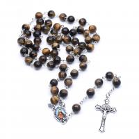 rozenkrans Ketting, Tiger Eye, met Zinc Alloy, Crucifix Cross, plated, uniseks, gemengde kleuren, 8mm, Lengte 42 cm, Verkocht door PC