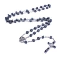 rozenkrans Ketting, Hematiet, met Zinc Alloy, Crucifix Cross, uniseks, gemengde kleuren, 5mm, Lengte 34 cm, Verkocht door PC