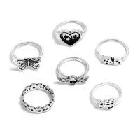 Sinc Alloy Ring Set, 6 phíosa & jewelry faisin & do bhean & cruan, dath bunaidh, Díolta De réir Socraigh